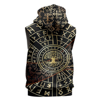 Viking Shieldmaiden and Yggdrasil Sleeveless Zip Hoodie Norse Rune Circle Mythology Illustration