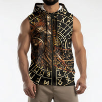Viking Shieldmaiden and Yggdrasil Sleeveless Zip Hoodie Norse Rune Circle Mythology Illustration