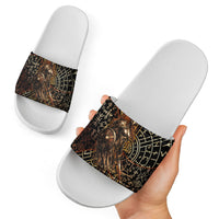 Viking Shieldmaiden and Yggdrasil Slide Sandals Norse Rune Circle Mythology Illustration