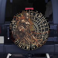 Viking Shieldmaiden and Yggdrasil Spare Tire Cover Norse Rune Circle Mythology Illustration