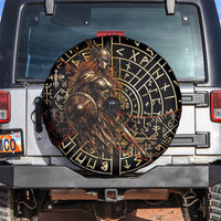 Viking Shieldmaiden and Yggdrasil Spare Tire Cover Norse Rune Circle Mythology Illustration
