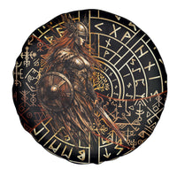 Viking Shieldmaiden and Yggdrasil Spare Tire Cover Norse Rune Circle Mythology Illustration