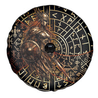 Viking Shieldmaiden and Yggdrasil Spare Tire Cover Norse Rune Circle Mythology Illustration