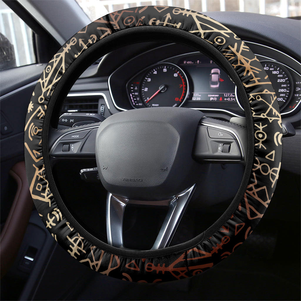 Viking Shieldmaiden and Yggdrasil Steering Wheel Cover Norse Rune Circle Mythology Illustration