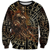 Viking Shieldmaiden and Yggdrasil Sweatshirt Norse Rune Circle Mythology Illustration