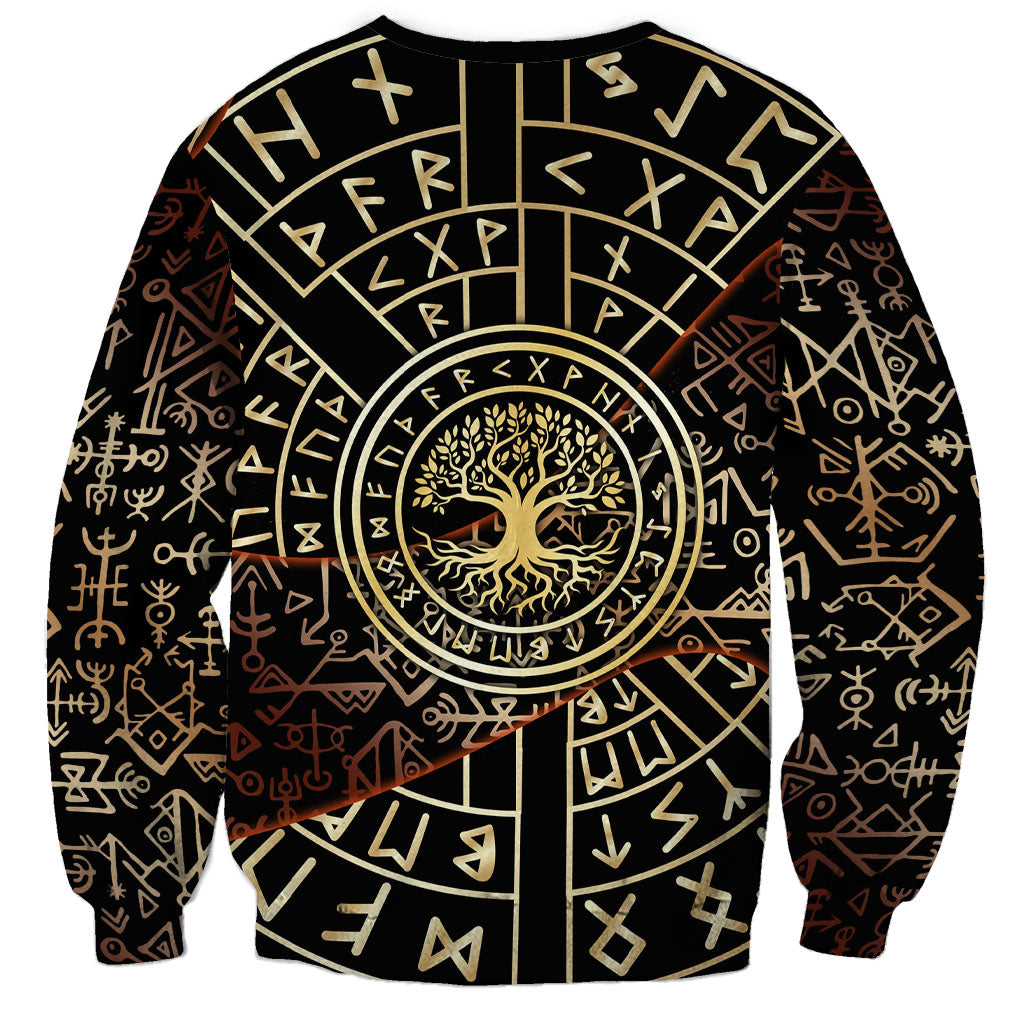 Viking Shieldmaiden and Yggdrasil Sweatshirt Norse Rune Circle Mythology Illustration