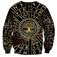 Viking Shieldmaiden and Yggdrasil Sweatshirt Norse Rune Circle Mythology Illustration