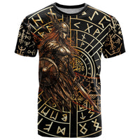 Viking Shieldmaiden and Yggdrasil T Shirt Norse Rune Circle Mythology Illustration
