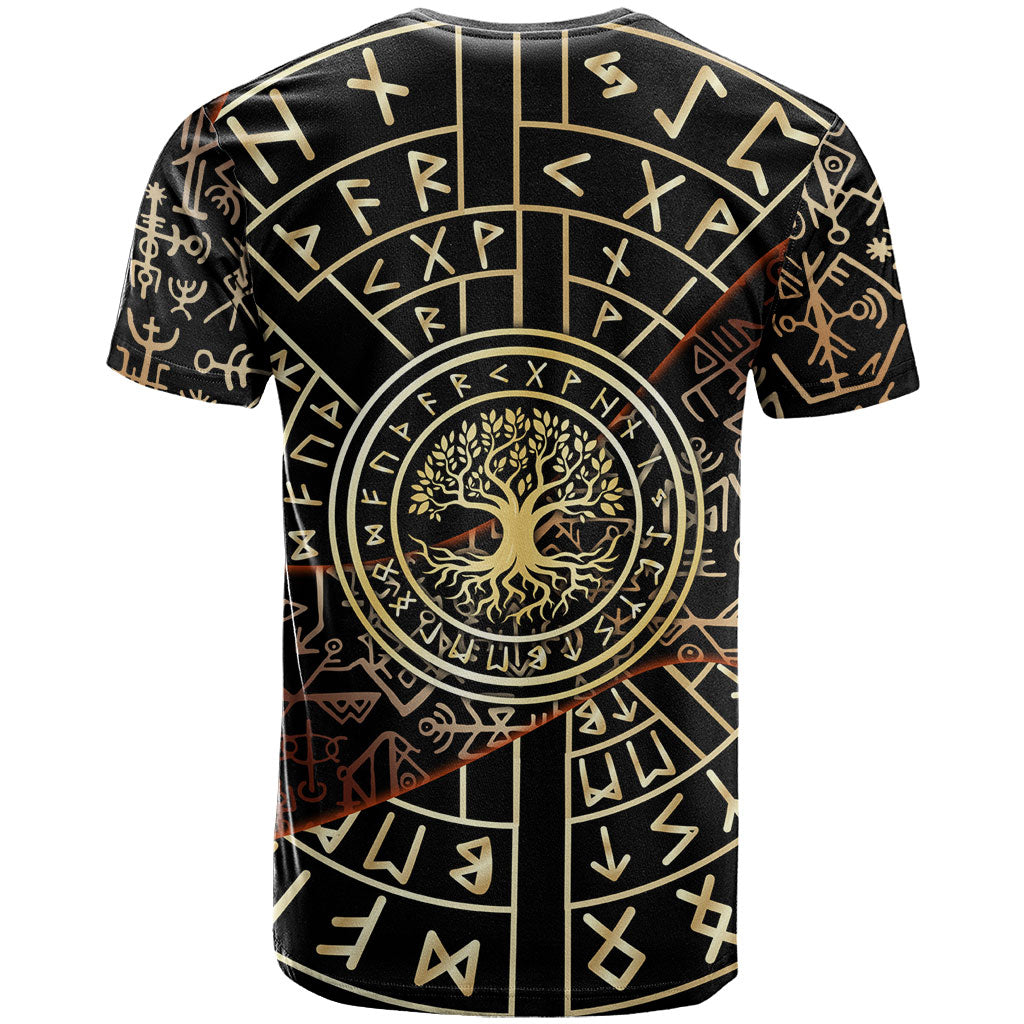 Viking Shieldmaiden and Yggdrasil T Shirt Norse Rune Circle Mythology Illustration