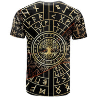 Viking Shieldmaiden and Yggdrasil T Shirt Norse Rune Circle Mythology Illustration