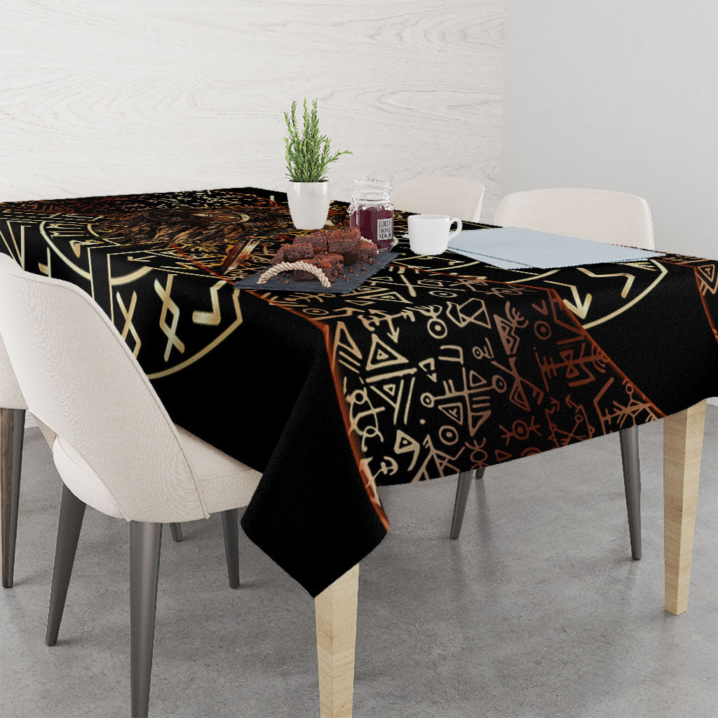 Viking Shieldmaiden and Yggdrasil Tablecloth Norse Rune Circle Mythology Illustration