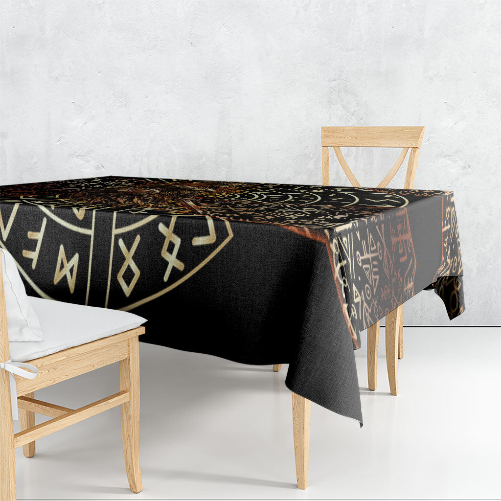 Viking Shieldmaiden and Yggdrasil Tablecloth Norse Rune Circle Mythology Illustration