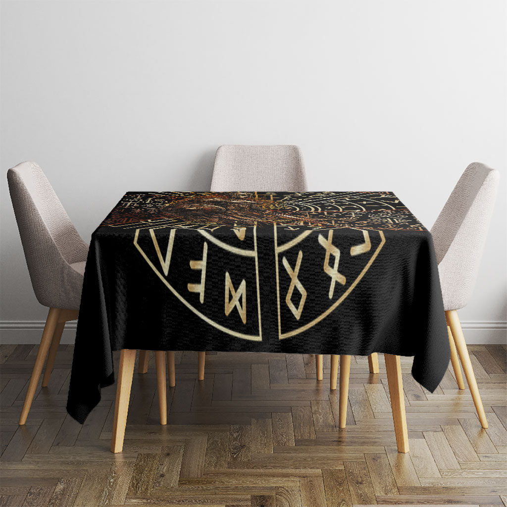 Viking Shieldmaiden and Yggdrasil Tablecloth Norse Rune Circle Mythology Illustration