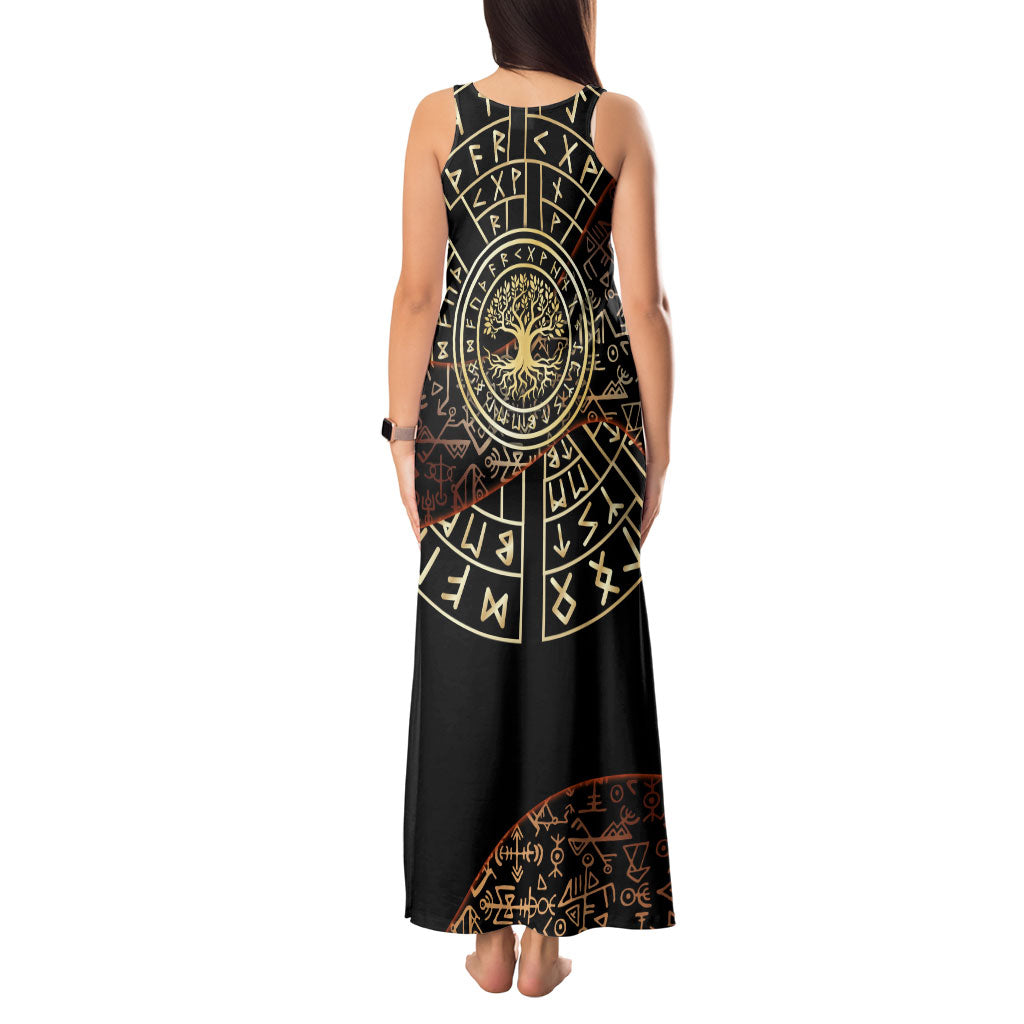 Viking Shieldmaiden and Yggdrasil Tank Maxi Dress Norse Rune Circle Mythology Illustration