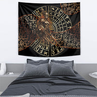 Viking Shieldmaiden and Yggdrasil Tapestry Norse Rune Circle Mythology Illustration