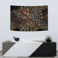 Viking Shieldmaiden and Yggdrasil Tapestry Norse Rune Circle Mythology Illustration