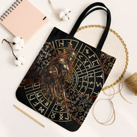 Viking Shieldmaiden and Yggdrasil Tote Bag Norse Rune Circle Mythology Illustration