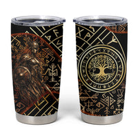 Viking Shieldmaiden and Yggdrasil Tumbler Cup Norse Rune Circle Mythology Illustration