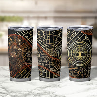 Viking Shieldmaiden and Yggdrasil Tumbler Cup Norse Rune Circle Mythology Illustration