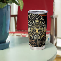 Viking Shieldmaiden and Yggdrasil Tumbler Cup Norse Rune Circle Mythology Illustration