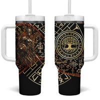 Viking Shieldmaiden and Yggdrasil Tumbler With Handle Norse Rune Circle Mythology Illustration