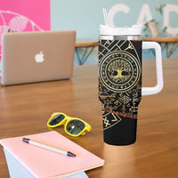 Viking Shieldmaiden and Yggdrasil Tumbler With Handle Norse Rune Circle Mythology Illustration
