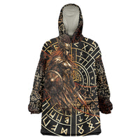 Viking Shieldmaiden and Yggdrasil Wearable Blanket Hoodie Norse Rune Circle Mythology Illustration