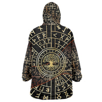 Viking Shieldmaiden and Yggdrasil Wearable Blanket Hoodie Norse Rune Circle Mythology Illustration