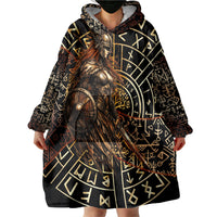 Viking Shieldmaiden and Yggdrasil Wearable Blanket Hoodie Norse Rune Circle Mythology Illustration