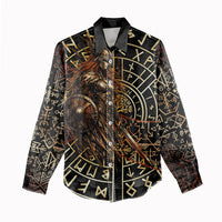 Viking Shieldmaiden and Yggdrasil Women Casual Shirt Norse Rune Circle Mythology Illustration