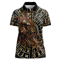 Viking Shieldmaiden and Yggdrasil Women Polo Shirt Norse Rune Circle Mythology Illustration