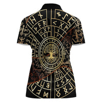 Viking Shieldmaiden and Yggdrasil Women Polo Shirt Norse Rune Circle Mythology Illustration