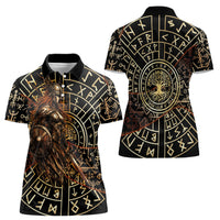 Viking Shieldmaiden and Yggdrasil Women Polo Shirt Norse Rune Circle Mythology Illustration