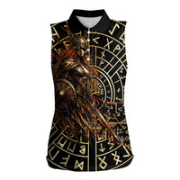 Viking Shieldmaiden and Yggdrasil Women Sleeveless Polo Shirt Norse Rune Circle Mythology Illustration