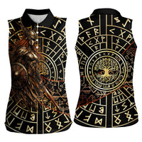 Viking Shieldmaiden and Yggdrasil Women Sleeveless Polo Shirt Norse Rune Circle Mythology Illustration