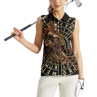 Viking Shieldmaiden and Yggdrasil Women Sleeveless Polo Shirt Norse Rune Circle Mythology Illustration