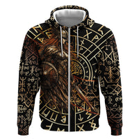 Viking Shieldmaiden and Yggdrasil Zip Hoodie Norse Rune Circle Mythology Illustration