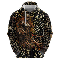 Viking Shieldmaiden and Yggdrasil Zip Hoodie Norse Rune Circle Mythology Illustration