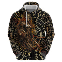 Viking Shieldmaiden and Yggdrasil Zip Hoodie Norse Rune Circle Mythology Illustration