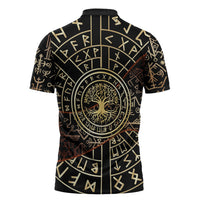 Viking Shieldmaiden and Yggdrasil Zipper Polo Shirt Norse Rune Circle Mythology Illustration