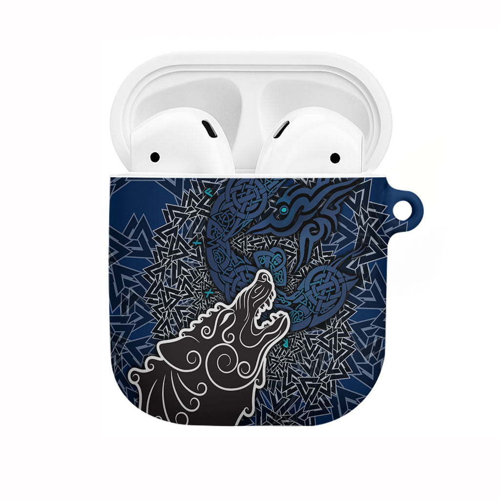 Viking Wolf and Valknut AirPods Case Nordic Knotwork Rune Illustration