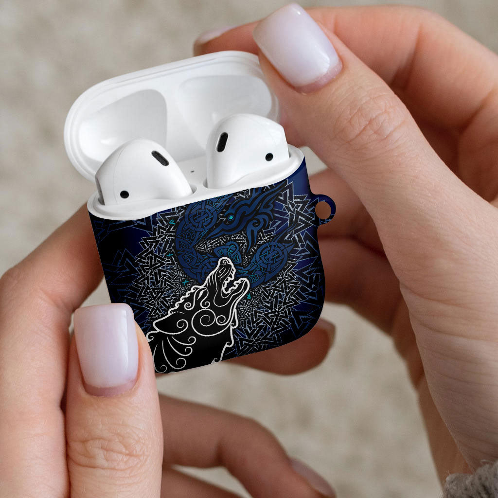 Viking Wolf and Valknut AirPods Case Nordic Knotwork Rune Illustration