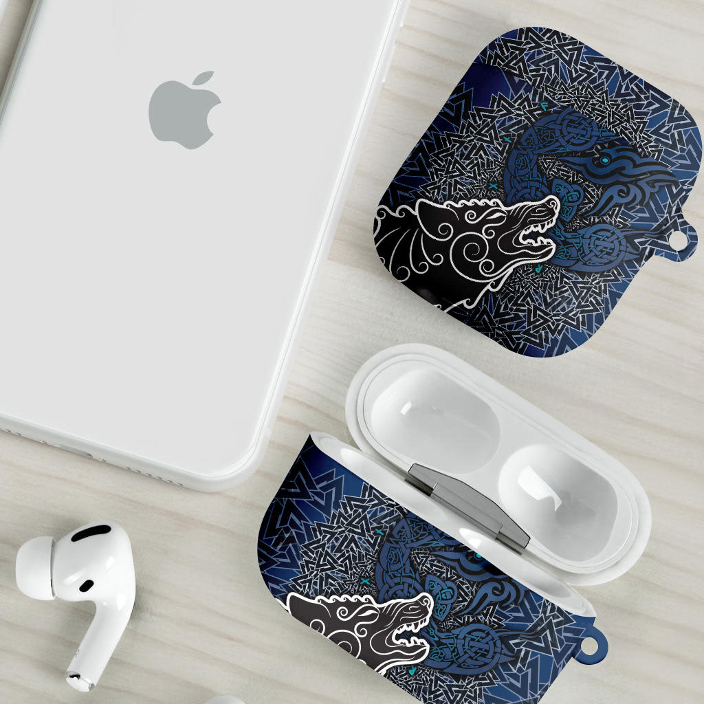 Viking Wolf and Valknut AirPods Case Nordic Knotwork Rune Illustration