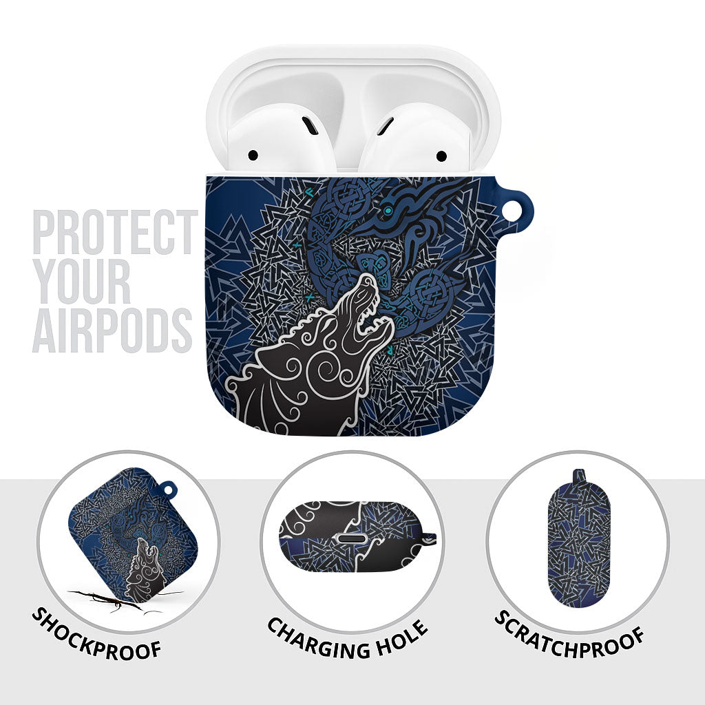 Viking Wolf and Valknut AirPods Case Nordic Knotwork Rune Illustration