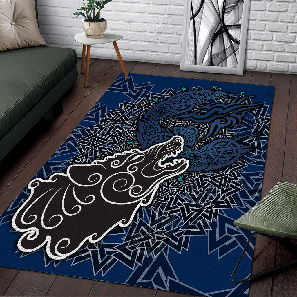Viking Wolf and Valknut Area Rug Nordic Knotwork Rune Illustration