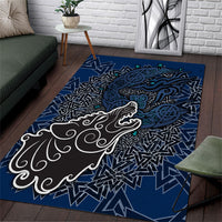 Viking Wolf and Valknut Area Rug Nordic Knotwork Rune Illustration