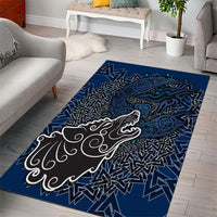 Viking Wolf and Valknut Area Rug Nordic Knotwork Rune Illustration