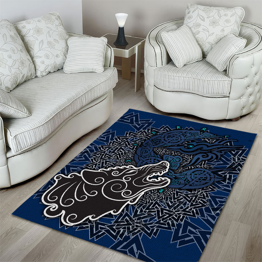 Viking Wolf and Valknut Area Rug Nordic Knotwork Rune Illustration
