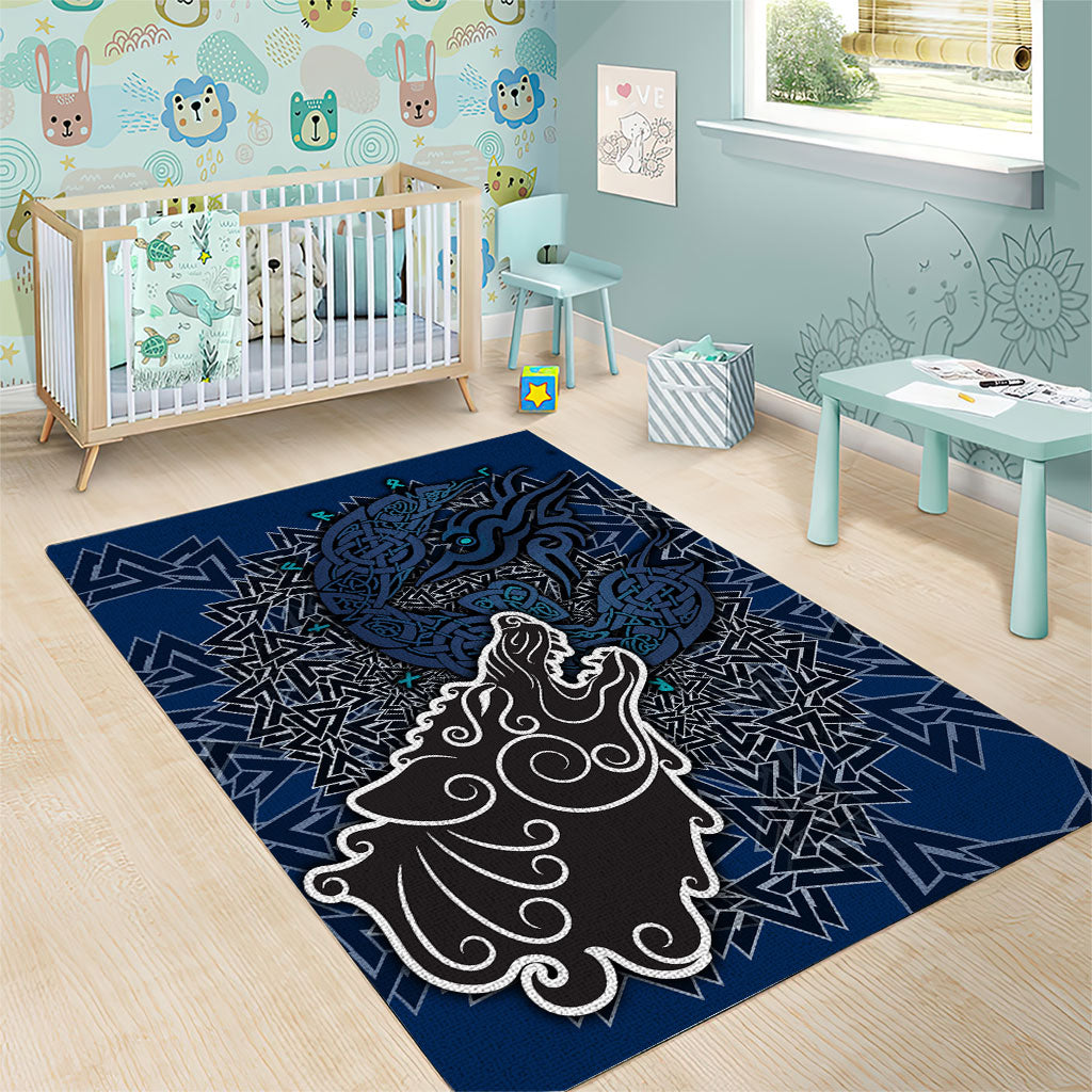 Viking Wolf and Valknut Area Rug Nordic Knotwork Rune Illustration