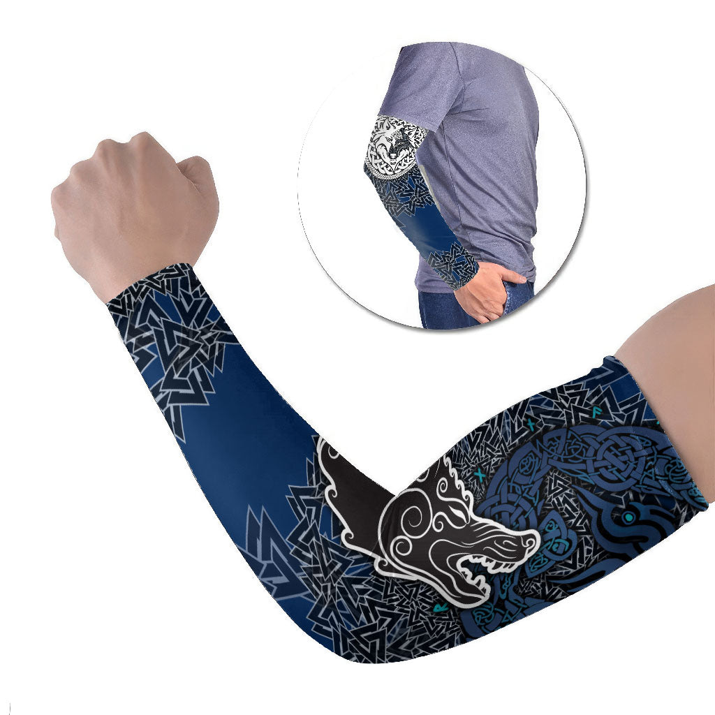Viking Wolf and Valknut Arm Sleeves Nordic Knotwork Rune Illustration